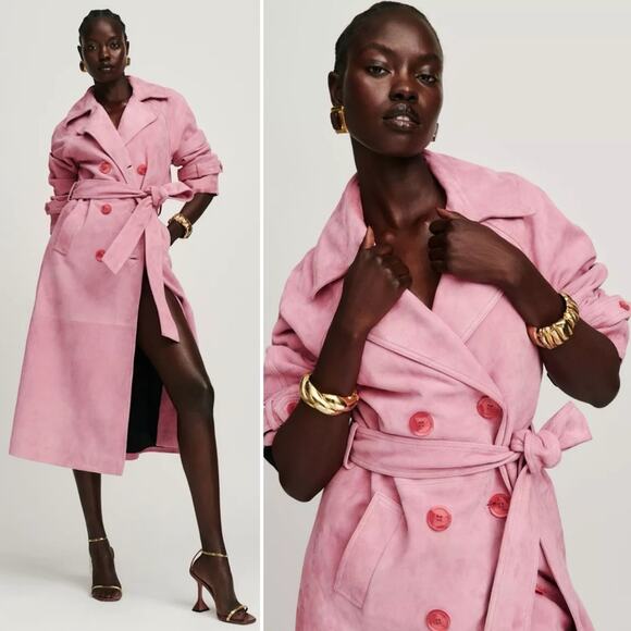Reformation Veda Ashland Pink Suede Trench Coat - Picture 1 of 6